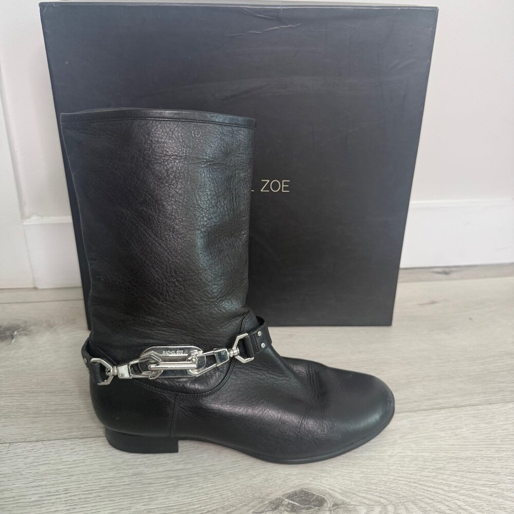 RACHAEL ZOE January Leather Strap Black Boots Size 7 with Box